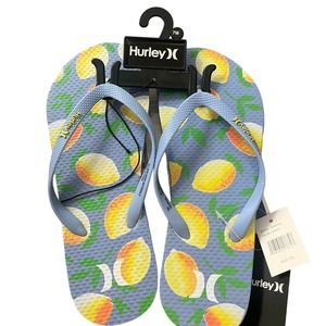 Hurley Lemon-Print Flip Flops – Sky Blue Citrus – Size 7 (NWT)